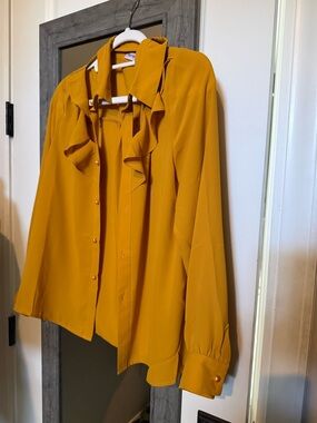 Ruffle Collar Long-Sleeve Blouse in Mustard